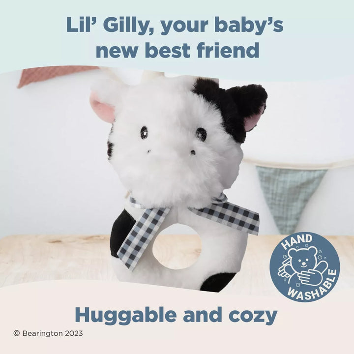 Bearington Lil' Gilly 5.5 Inch Cow Baby Rattle - Baby Wrist Rattles - Plush Rattles for Baby Cow Rattle