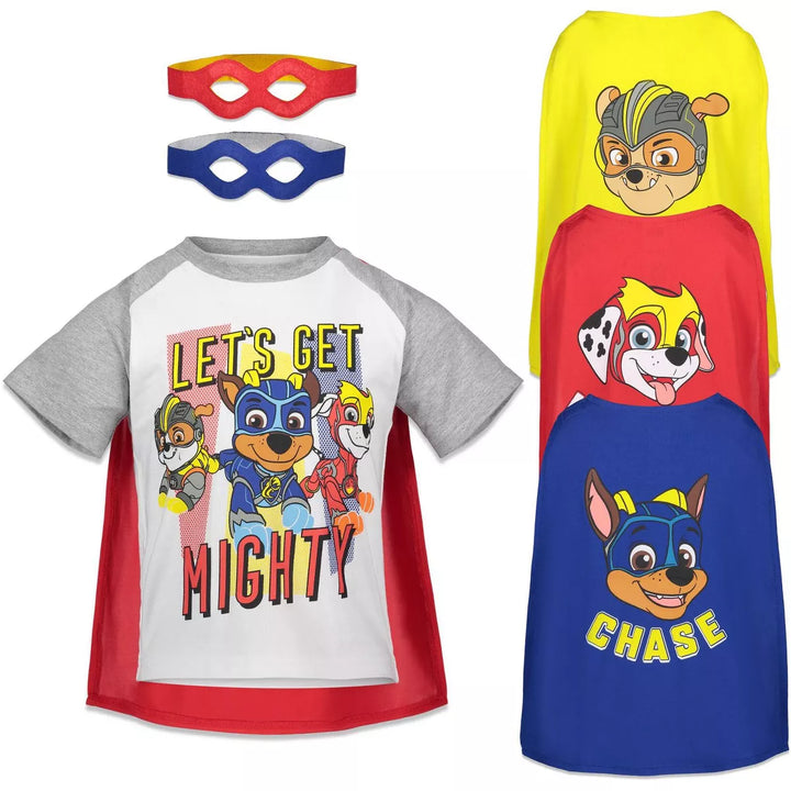 PAW Patrol Rubble Marshall Chase T-Shirt Capes and Masks 6 Piece Outfit Set Little Kid to Big Kid