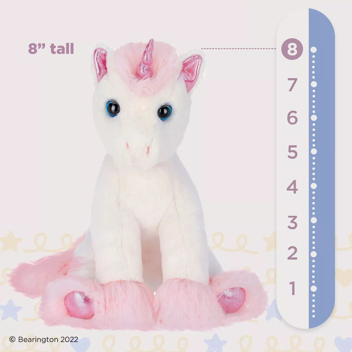 Bearington Lil' Dreamer the White & Pink Plush Unicorn, 8 Inch Unicorn Stuffed Animal