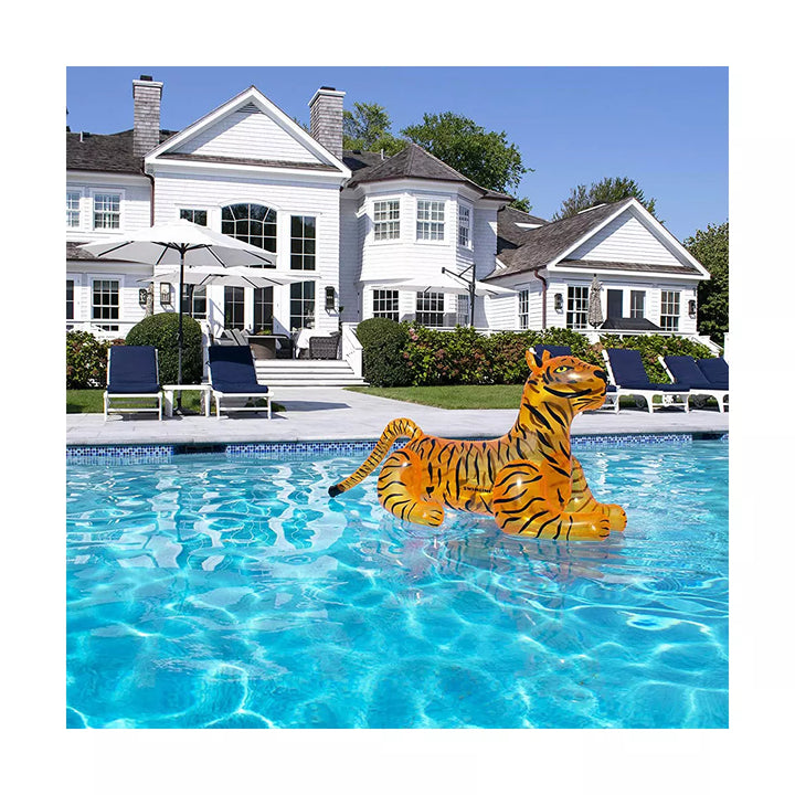 Swimline Heavy Duty Giant 73 Inch Long Wild Tiger Inflatable Swimming Pool or Lake Floating Water Raft Lounger 2 Person Ride on Toy