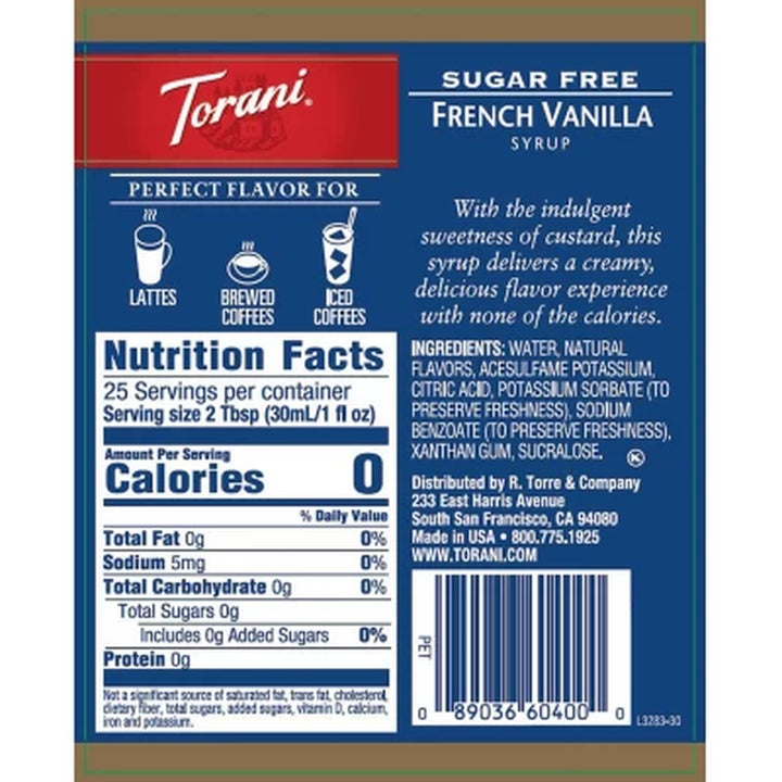 Torani Sugar-Free French Vanilla Syrup 25.4 Fl. Oz.