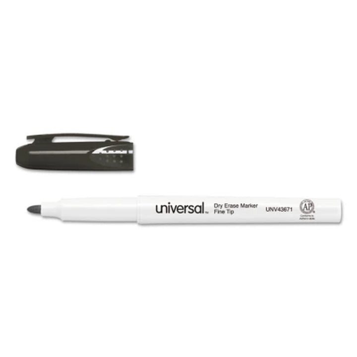 Universal® Pen Style Dry Erase Marker, Fine/Bullet Tip, Black, Dozen