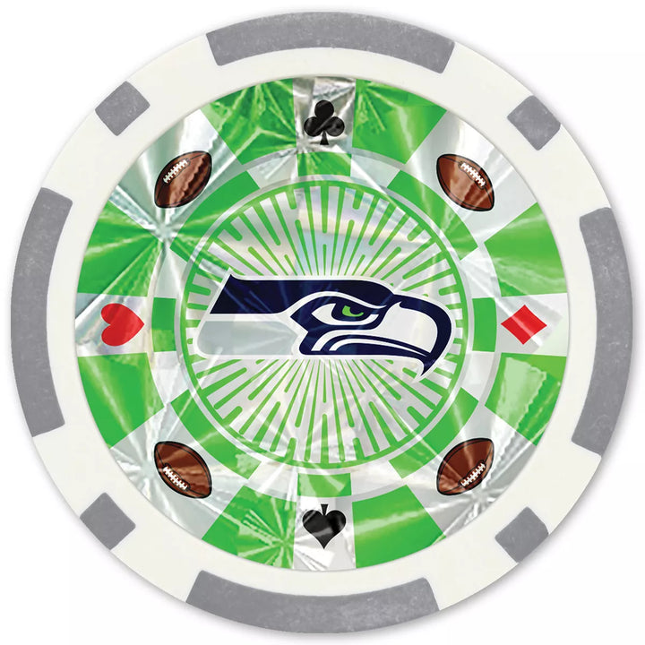 Masterpieces Casino Style 20 Piece 11.5 Gram Poker Chip Set NFL Seattle Seahawks Silver Edition.