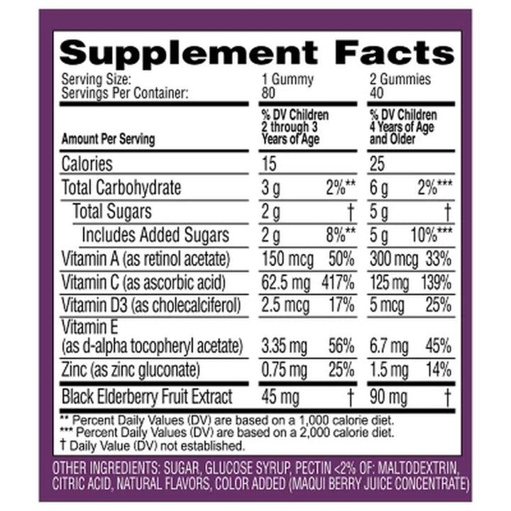 Zarbee'S Naturals Children'S Elderberry Immune Support Gummies, Natural Berry, 80 Ct.