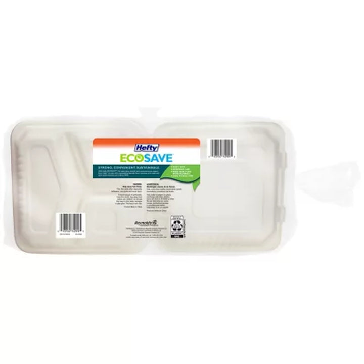 Hefty ECOSAVE 3-Compartment Hinged Lid Container (9" X 9", 50 Ct.)