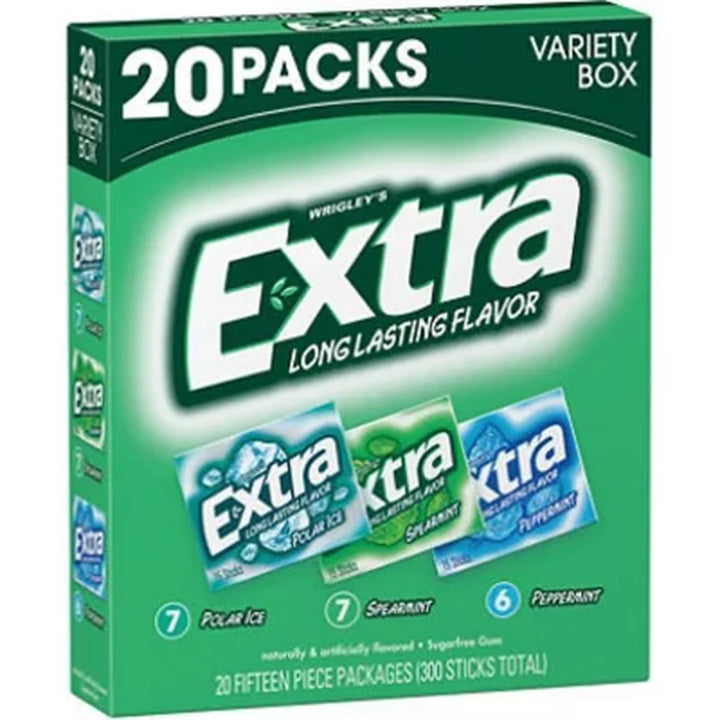 Extra Mint Sugar Free Chewing Gum, Variety Pack, 15 Pcs., 20 Pk.