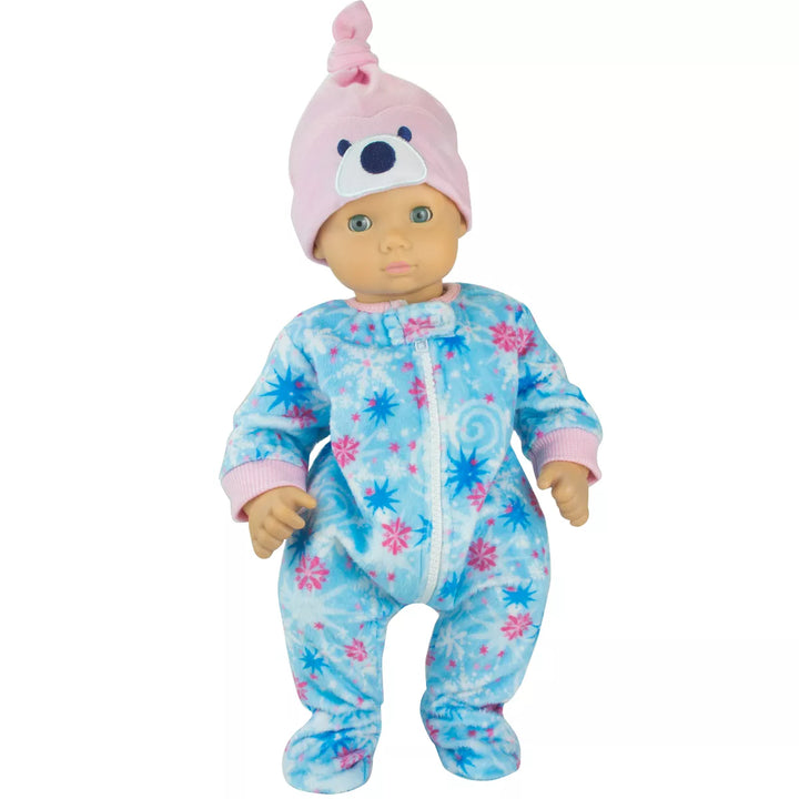 Sophia’S 2 Piece Winter-Print Fleece Sleeper Outfit with Hat Set for 15'' Dolls, Blue/Pink