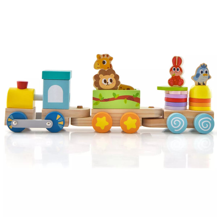 Costway Wooden Stackable Train Set Kids Educational Fun Cars with Animal Toys & Locomotive