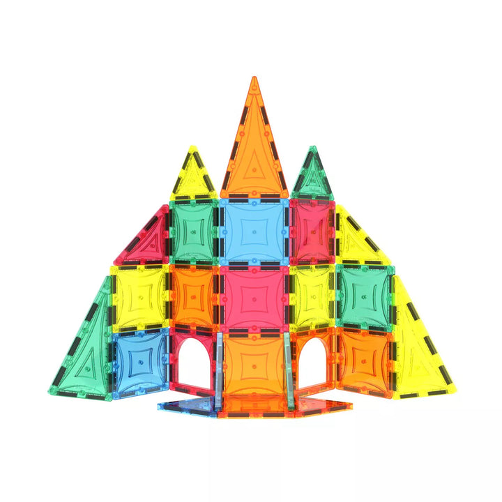 Mag Genius - 26 Pieces of Mathematically Shaped Colorful and Transparent Magnetic Building Tiles - Beginners and Traveling Play Set