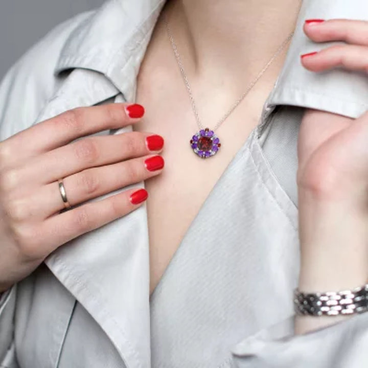 Garnet and African-Amethyst Cocktail Pendant in Sterling Silver