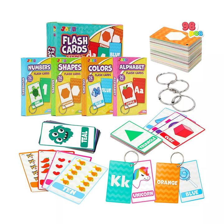 SYNCFUN 4 Pack Kindergarten Flash Cards Fun Learning Cards with Rings Set, Numbers,Educational Game Set for Babies Toddlers Kids
