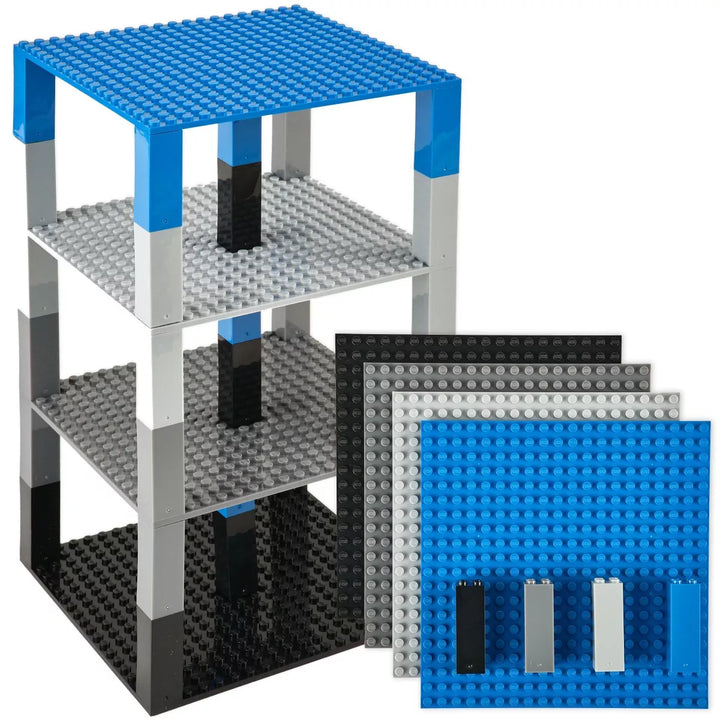 Strictly Briks Classic Stackable Baseplates, Building Bricks for Towers, Space Themed Colors, 4 Base Plates & 30 Stackers, 6X6 Inches