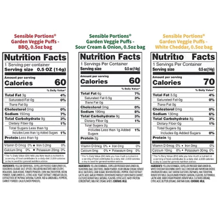Sensible Portions Garden Veggie Puffs, Variety Pack, 0.5 Oz., 30 Pk.