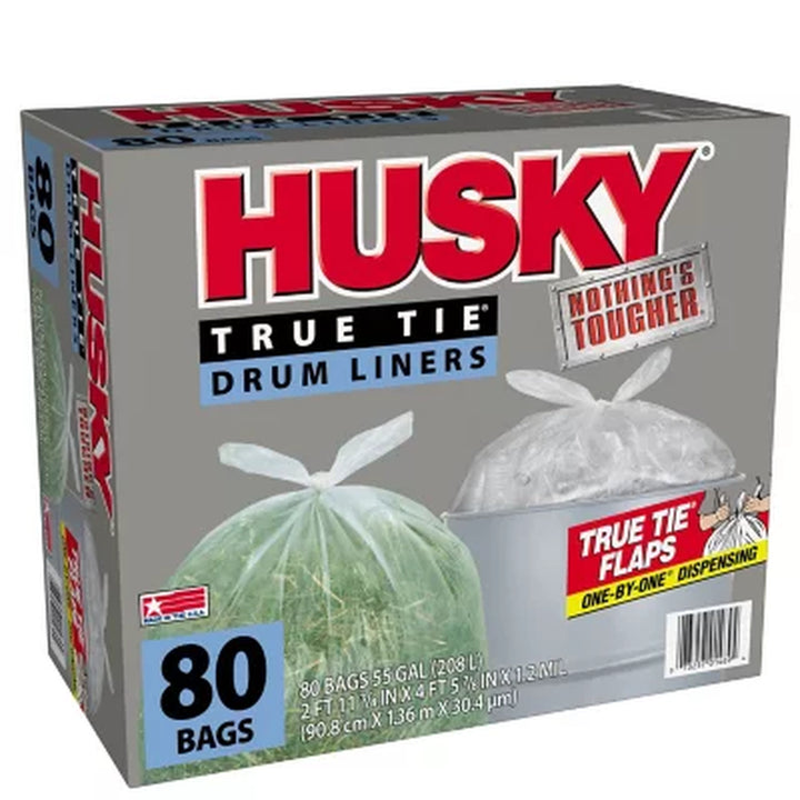 Husky 55-Gallon Clear Flap Tie Drum Liner Trash Bags (80 Ct.)