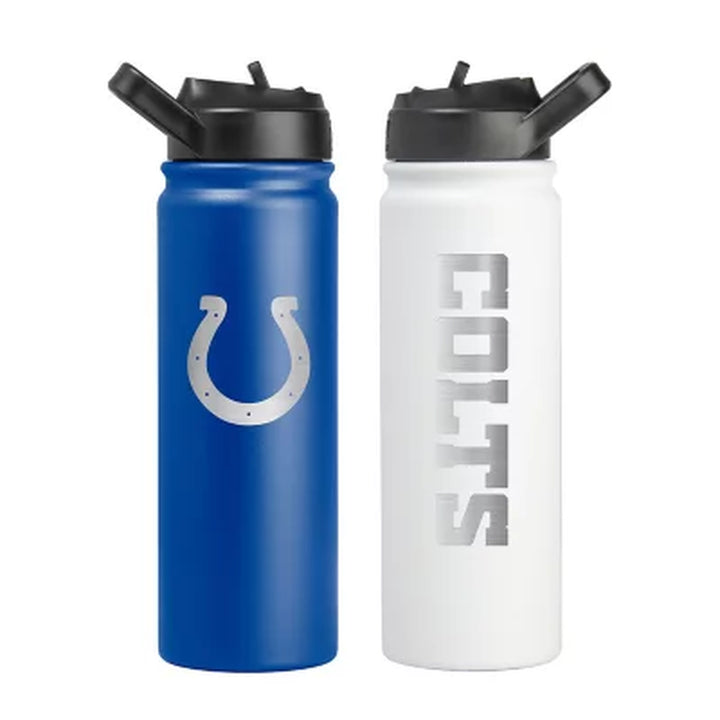 Logo Brands NFL 24Oz Stainless Steel Water Bottle, 2 Pack, Assorted Teams
