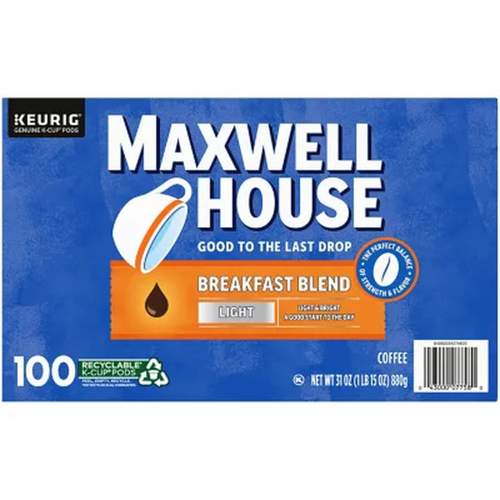 Maxwell House Breakfast Blend Light Roast K Cup Coffee Pods 100 Pk.