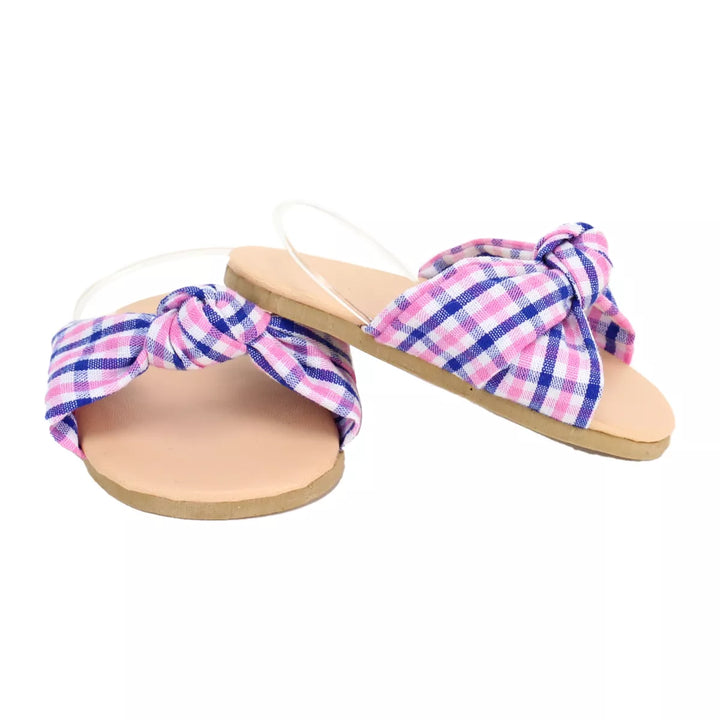 Sophia’S Plaid Fabric Knot Sandal for 18" Dolls, Pink/Blue