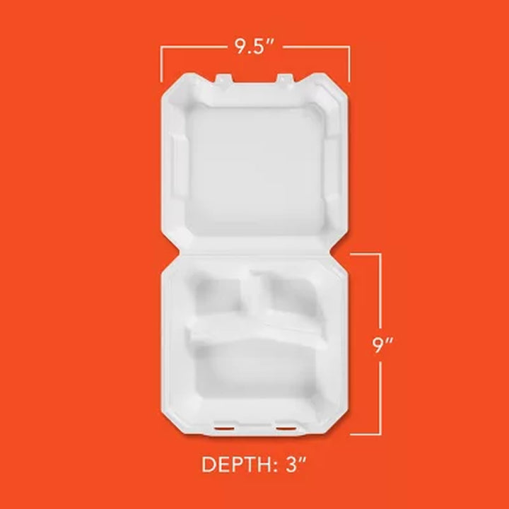 Hefty Supreme Foam Hinged Lid Container, 3-Compartment 125 Ct.