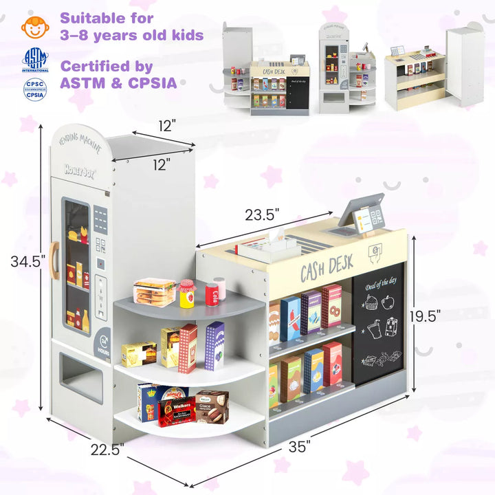 Costway Kids Grocery Store Playset Wooden Supermarket Play Toy Set with Cash Register