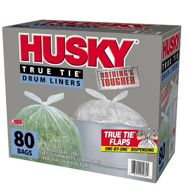 Husky 55-Gallon Clear Flap Tie Drum Liner Trash Bags (80 Ct.)