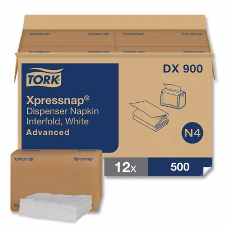 Tork Xpressnap Interfold Dispenser Napkins, 1-Ply, 13" X 8.5", White 6,000 Ct.