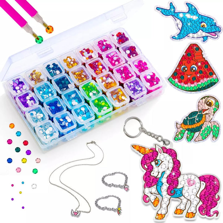 Bryte Bryte Gem Art Diamond Painting Kits for Kids - Unicorn and Mermaid Craft Kit with Storage Case, Jewelry and More