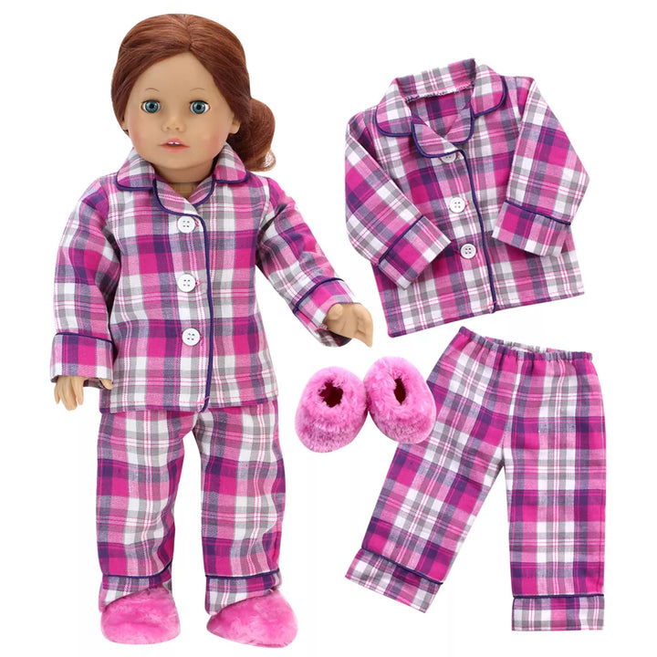 Sophia’S Flannel Pajama & Slippers Set for 18'' Dolls, Pink