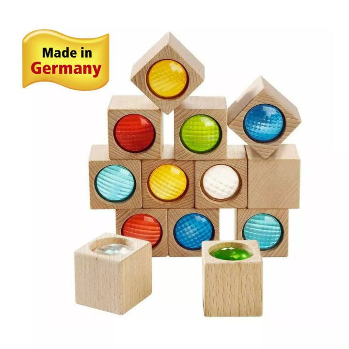 HABA Kaleidoscopic Building Blocks - 13 Piece Set with Colored Prisms (Made in Germany)