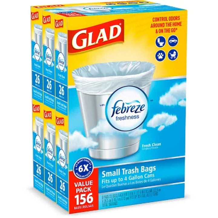 Glad Small Twist-Tie White Trash Bags, Fresh Clean Scent with Febreze Freshness, 4 Gal., 156 Ct.