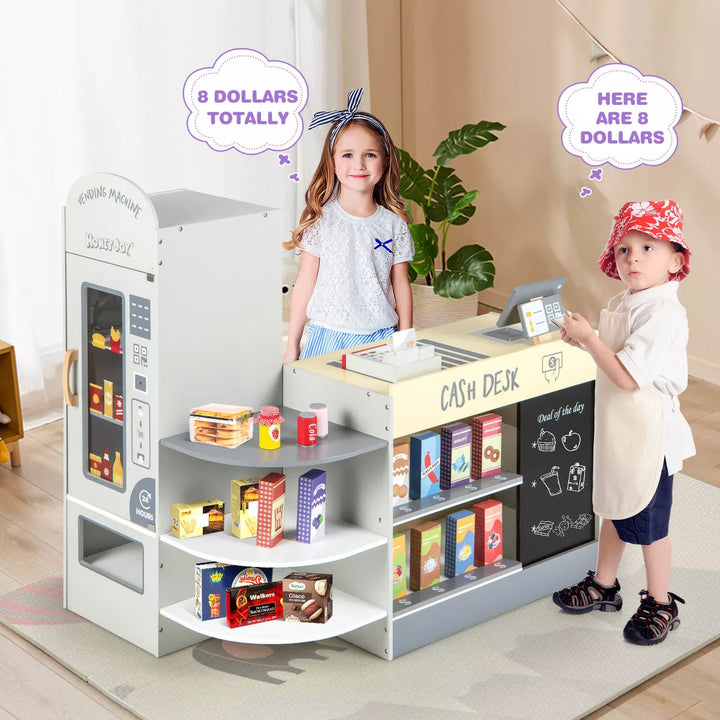 Costway Kids Grocery Store Playset Wooden Supermarket Play Toy Set with Cash Register