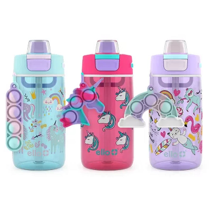 Ello Colby Pop! 14Oz Tritan Kids Water Bottle with Fidget Toy, 3-Pack