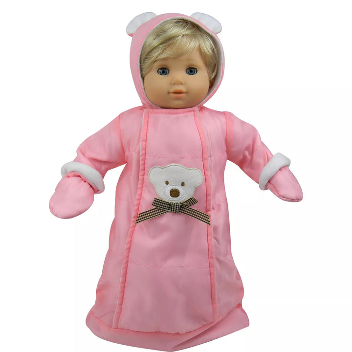 Sophia’S Polar Bear Bunting Snowsuit Sack for 15" Dolls, Pink