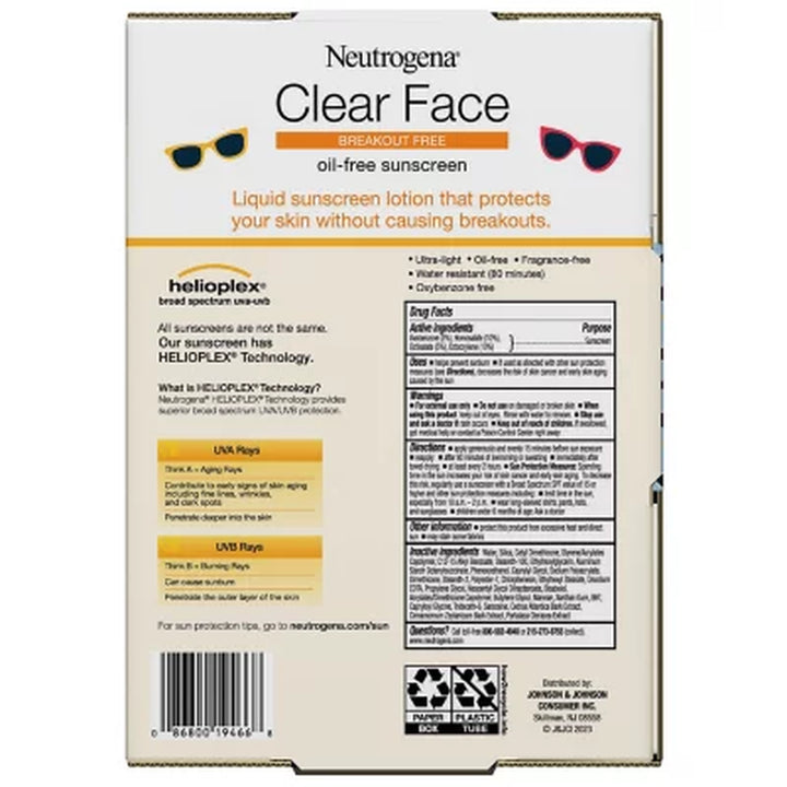 Neutrogena Clear Face Sunscreen, SPF 50, 3 Oz., 2 Pk.