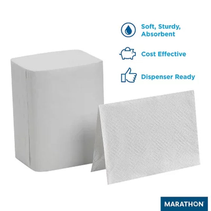 Marathon Interfold 1-Ply Napkins, White, 3000 per Case 250 Napkins/Pk., 12 Pk.