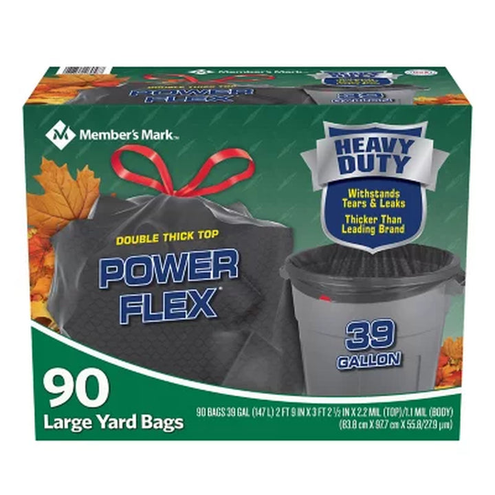 Member'S Mark 39 Gallon Power Flex Drawstring Yard Trash Bags 90 Ct.