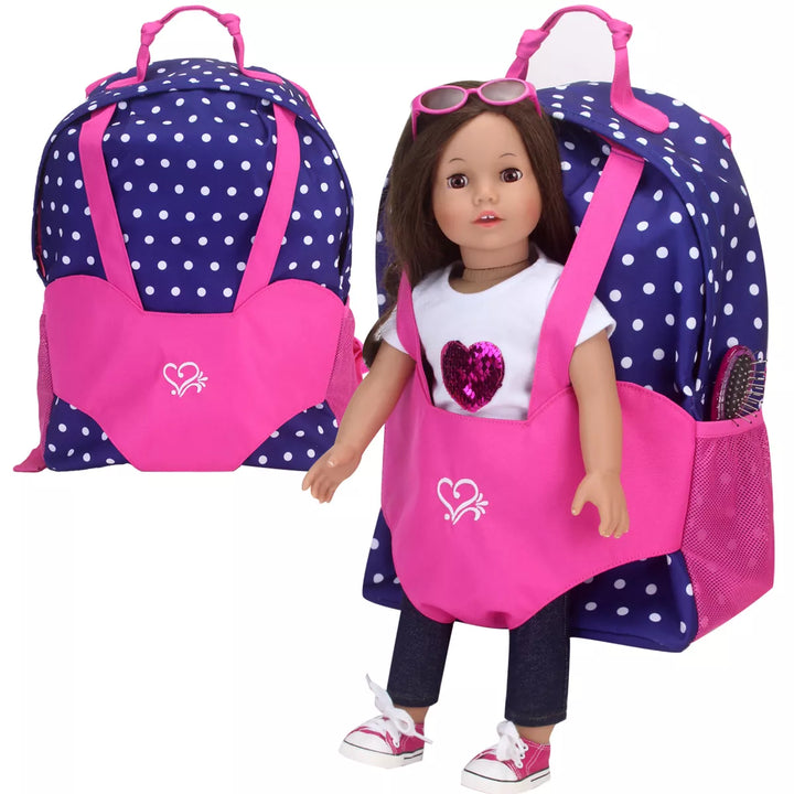 Sophia’S Polka Dot Backpack Carrier to Fit 15'' & 18'' Dolls, Navy