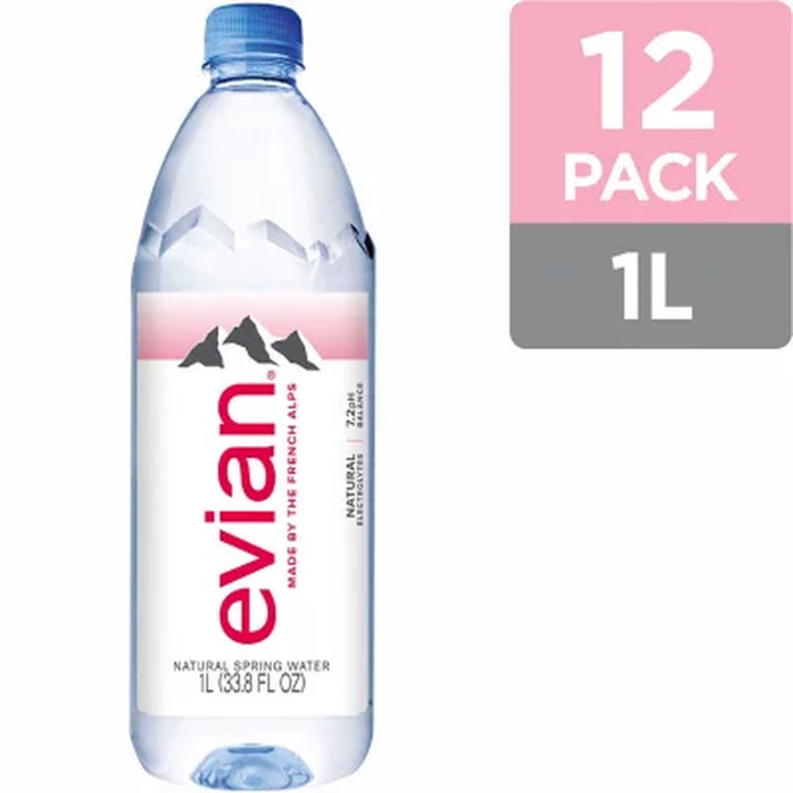 Evian Natural Spring Bottled Water 1L., 12 Pk.