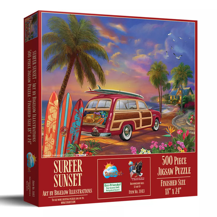 Sunsout Surfer Sunset 500 Pc Jigsaw Puzzle 31413