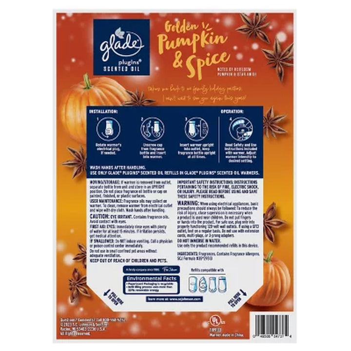 Glade Plugins Scented Oil, Pumpkin & Spice 2 Warmers + 6 Refills