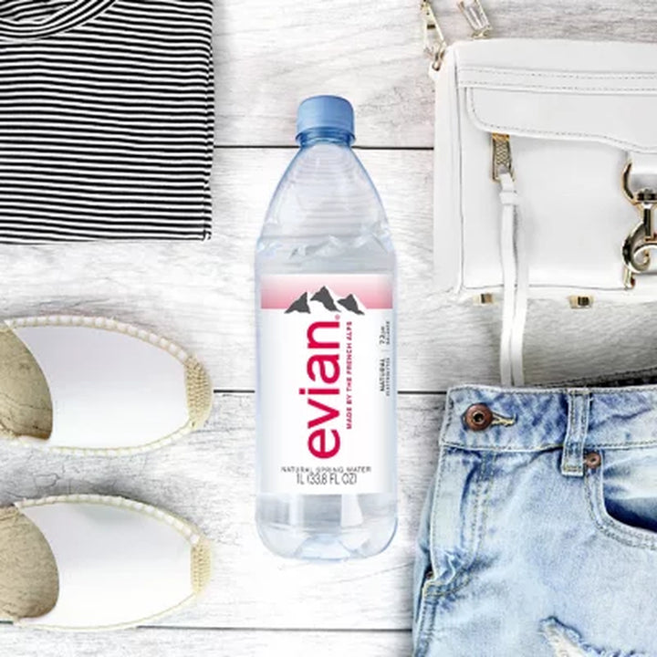 Evian Natural Spring Bottled Water 1L., 12 Pk.