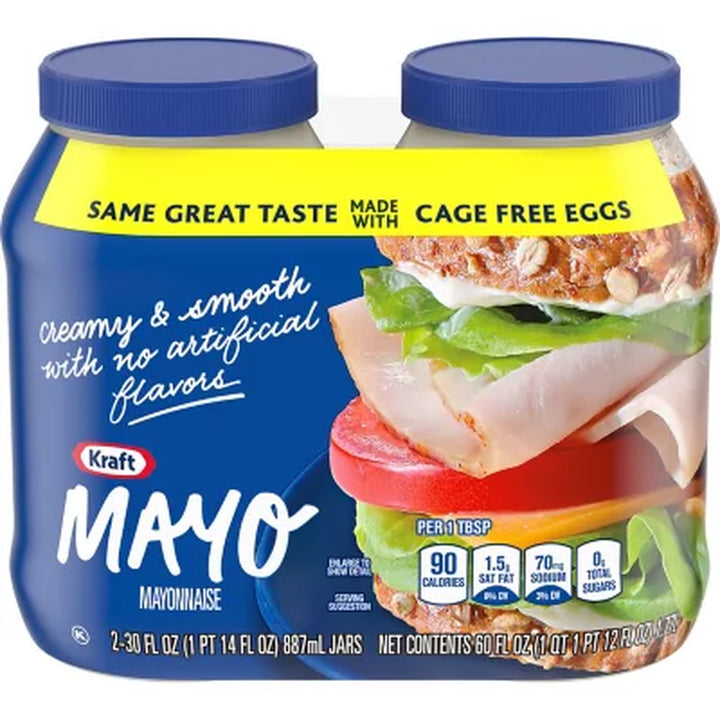 Kraft Real Mayo Creamy & Smooth Mayonnaise 30 Fl. Oz. Jars, 2 Pk.