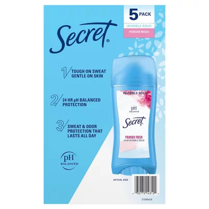 Secret Invisible Solid Antiperspirant and Deodorant, Powder Fresh, 2.6 Oz., 5 Pk.