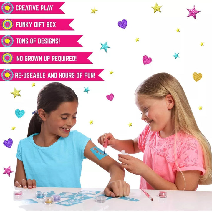 Girlzone Temporary Glitter Tattoos Kit for Girls, 33 Fun Pieces in 1 Sparkly Glitter Tattoos for Kids Kit