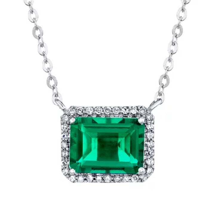925 Sterling Silver Lab Created Emerald and 0.08 CT. T.W. Diamond Necklace