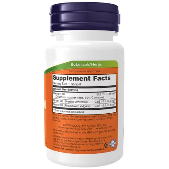 NOW Supplements Oregano Oil with Ginger and Fennel Oil Softgels, Intestinal Support 90 Ct.