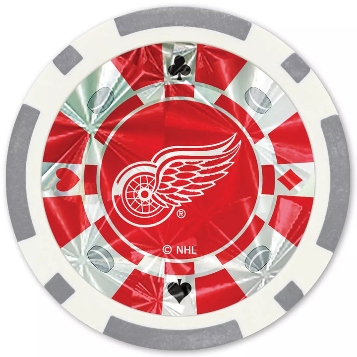 Masterpieces Casino Style 20 Piece 11.5 Gram Poker Chip Set NHL Detroit Red Wings Silver Edition.