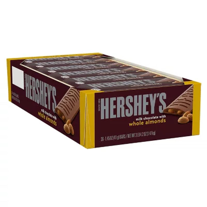 HERSHEY'S Milk Chocolate with Whole Almonds Candy Bars, 1.45 Oz., 36 Pk.