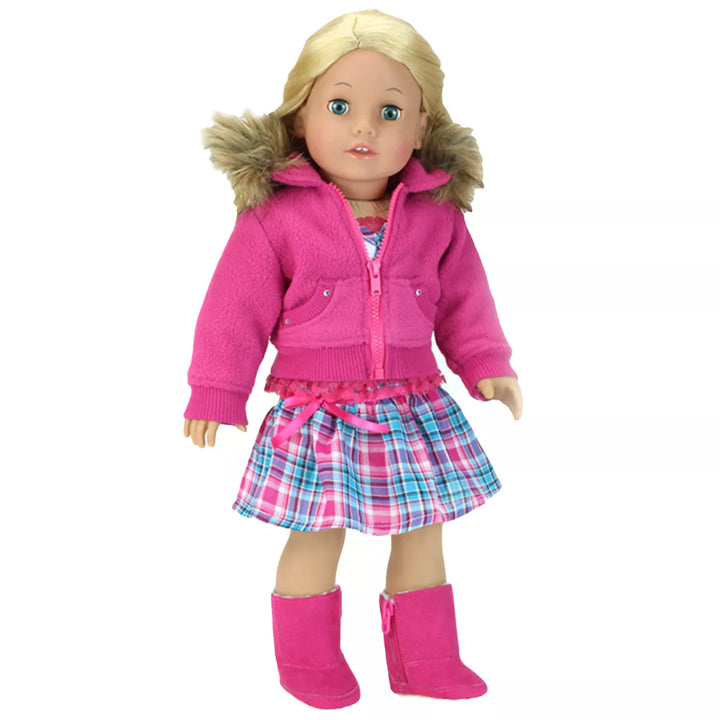 Sophia’S Fleece Sweatshirt with Faux Fur Collar for 18" Dolls, Hot Pink