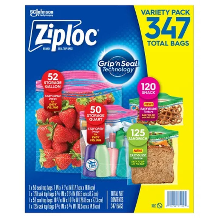 Ziploc Easy Open Bags Variety Pack with New Stay Open Design, 347 Ct.