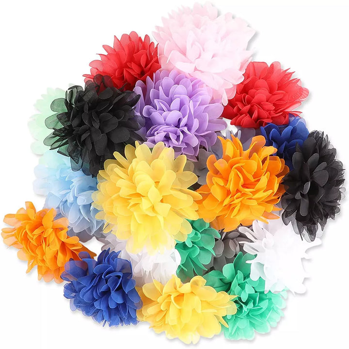 Bright Creations 24 Piece Chiffon Fabric Artificial Flowers for Crafts, Girl'S Flower Headbands, 12 Colors, 4 In